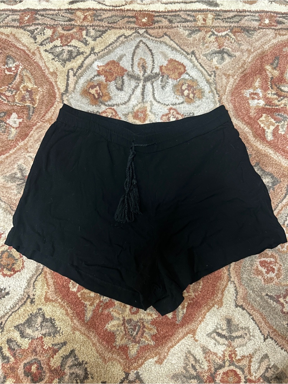 Black Women's Lounge Shorts with Tassel Drawstring